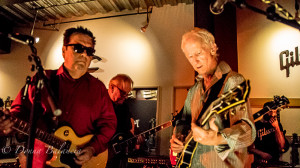 Cesar Rosas of Los Lobos jams with Robby Krieger at Gibson launch party - Photo © 2015 Donna Balancia