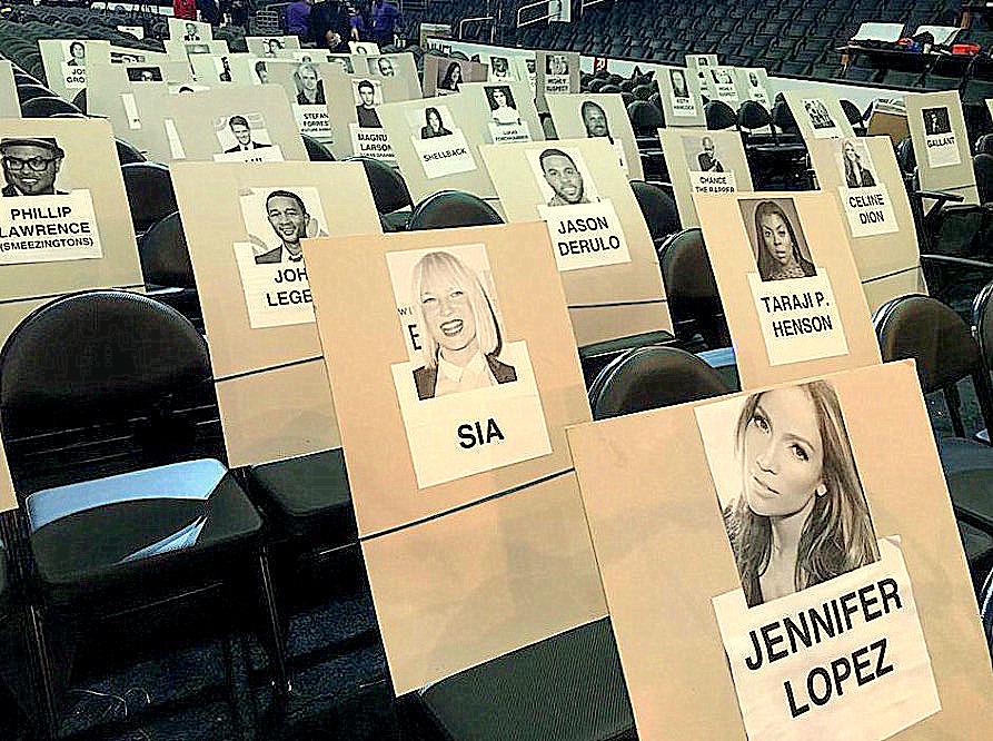 Faces of rock stars appear on placeholders as a rock star team produces the GRAMMY Awards show - Photo courtesy of The Recording Academy