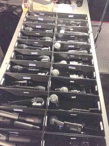 More than 400 microphones of all price ranges and 'blinginess' are carefully set up - Photo courtesy The Recording Academy